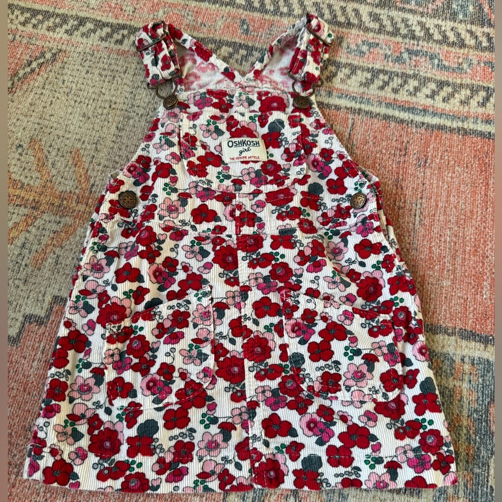 SOLD OshKosh B'gosh Red Floral Bibs Dress